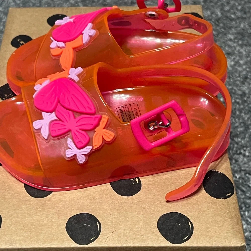Sophia Webster Kids Neon Pink Orange Jelly Sandals with Butterfly Appliqué